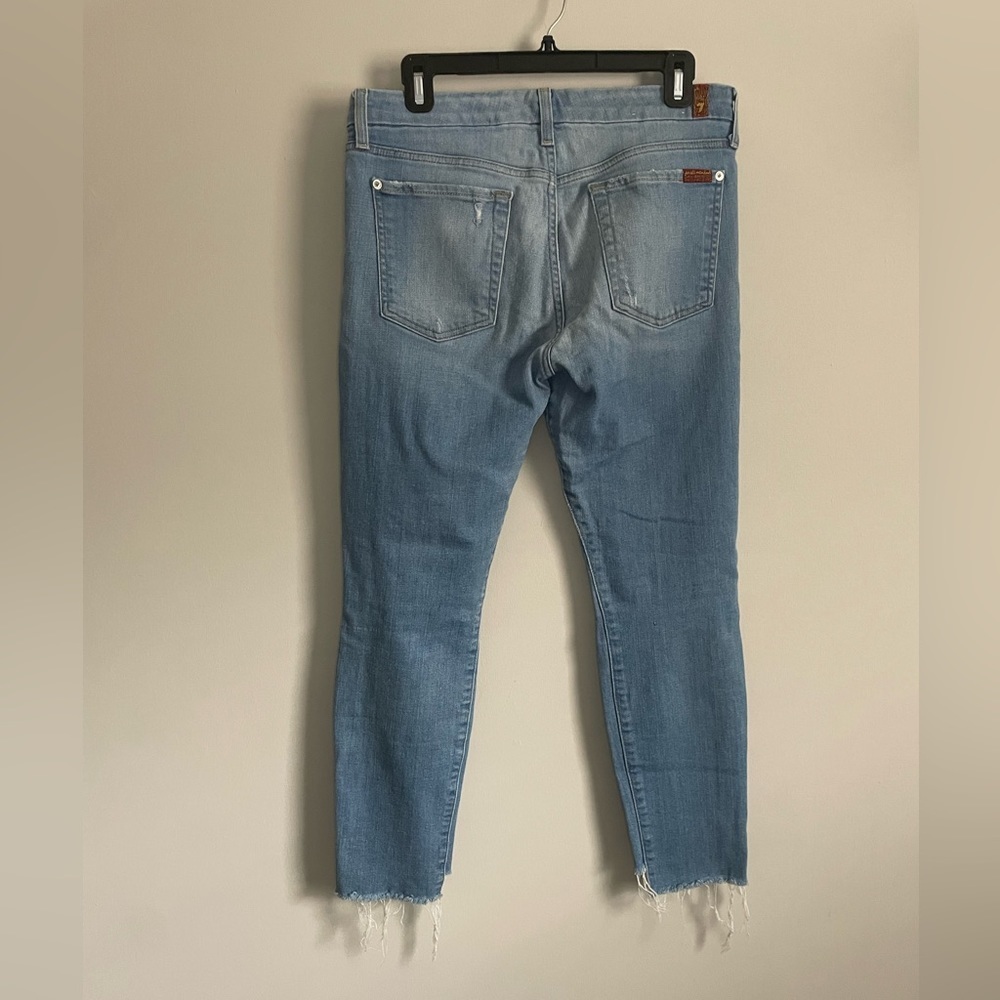 7 For All Mankind Step Hem Distressed Ankle Skinny in Melbourne Sky - Picture 9 of 11